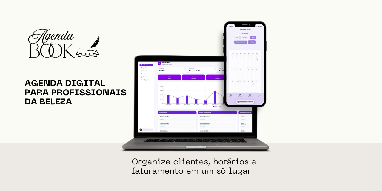 Dashboard do Agenda Book — sistema de agenda online