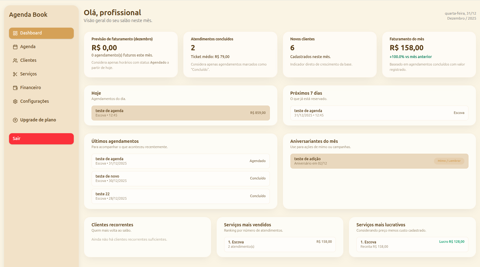 Tema Golden Sand para agenda profissional