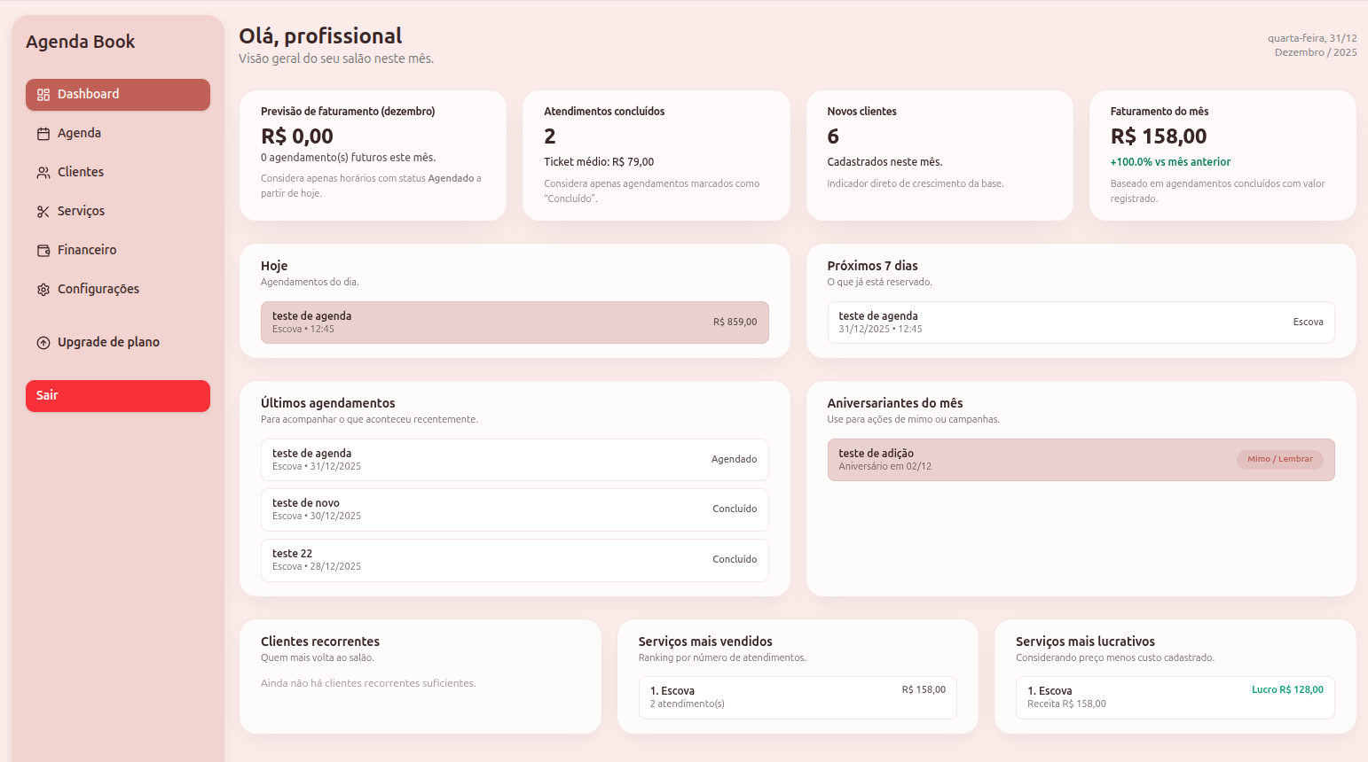 Tema Rosé Padrão para sistema de agenda online